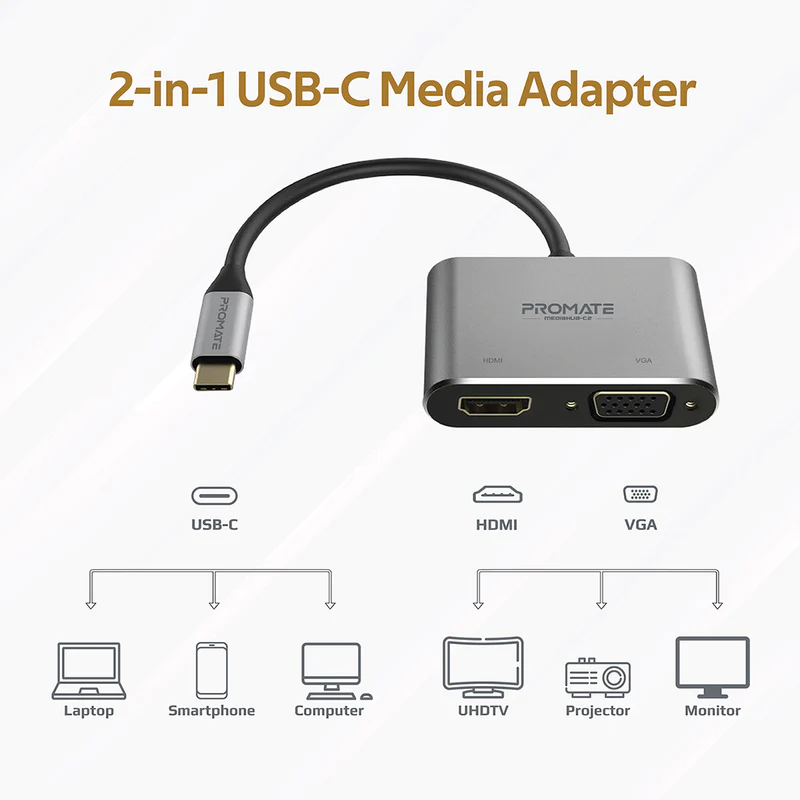 Promate MediaHub-C2 High Definition USB-C Display Adapter Promate MediaHub-C2 High Definition USB-C Display Adapter